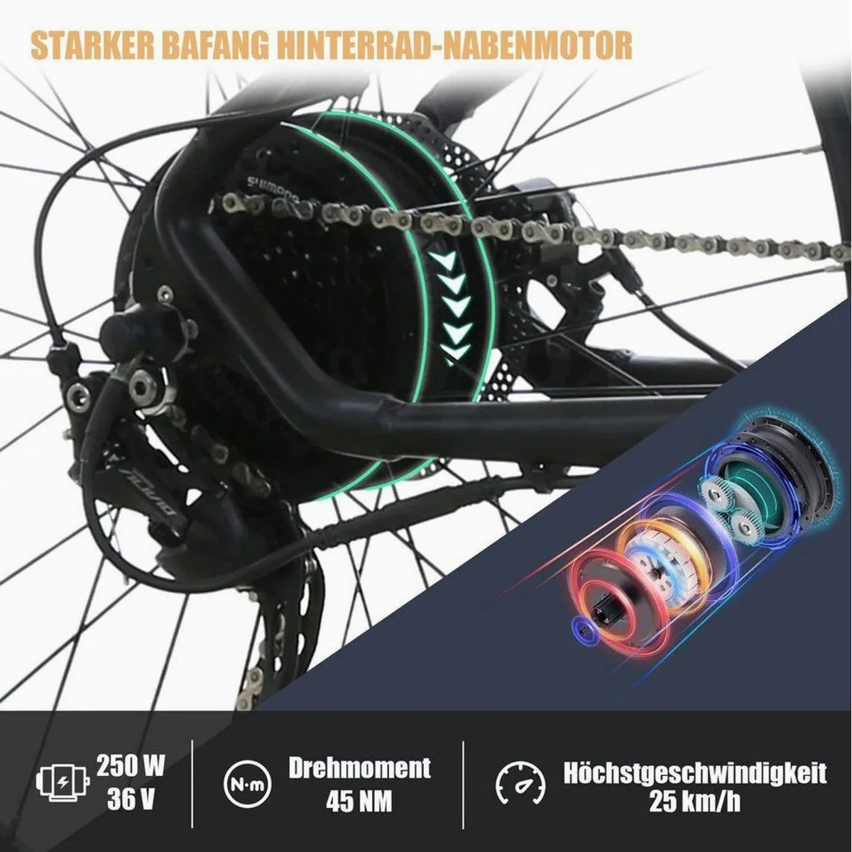 Nettlife E-Mountainbike, 250W Hinterradmotor, 36V/13Ah Akku, LCD-Display 4