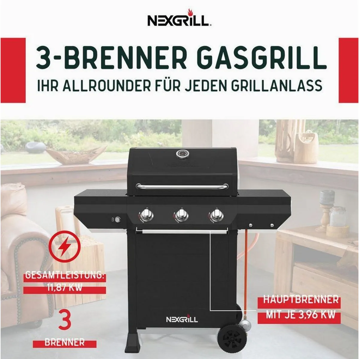 nexgrill Classic 3B Gasgrill, 12 kW Leistung, präzise Temperaturkontrolle 2