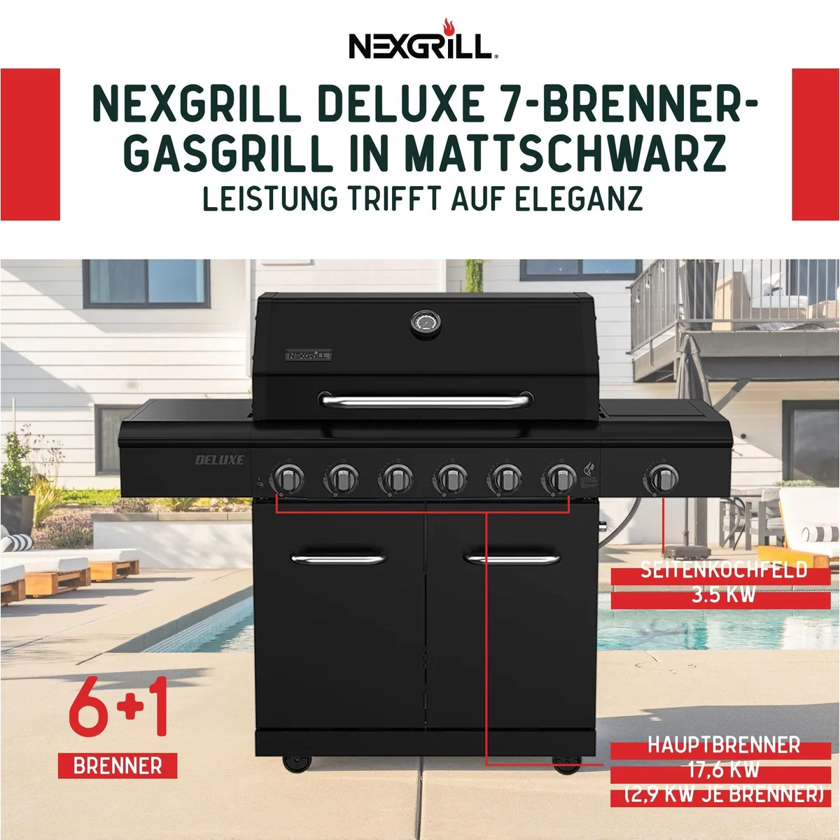 nexgrill Gasgrill Deluxe 6B, 6 Edelstahlbrenner, Seitenkochfeld, matt Schwarz 2