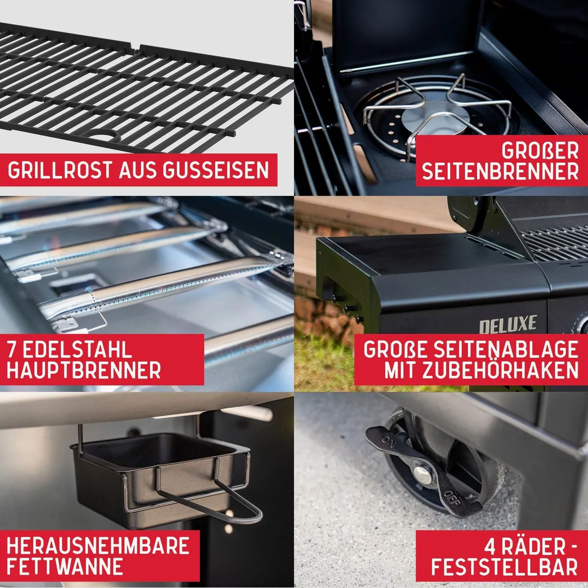 nexgrill Gasgrill Deluxe 6B, 6 Edelstahlbrenner, Seitenkochfeld, matt Schwarz 4