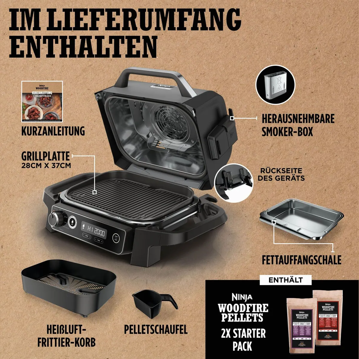 NINJA Woodfire OG701EU Tischgrill, 2400 W, vielseitiger elektrischer Grill 5