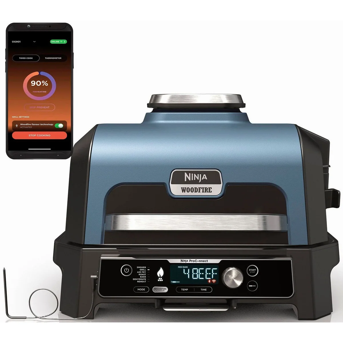 NINJA Woodfire Pro Connect XL OG901EU, 1700 W, elektrischer Tischgrill & Smoker mit App-Steuerung 3