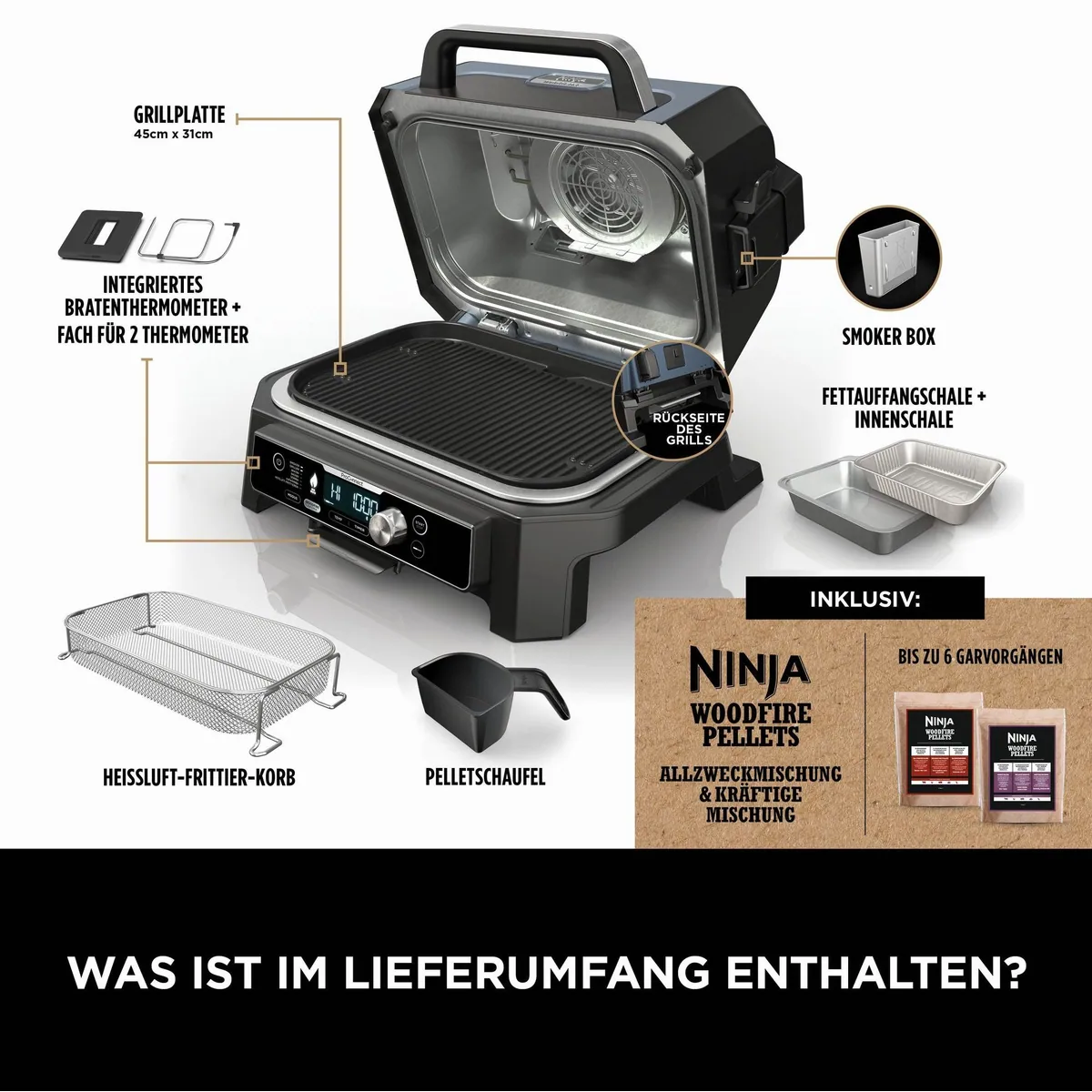 NINJA Woodfire Pro Connect XL OG901EU, 1700 W, elektrischer Tischgrill & Smoker mit App-Steuerung 4