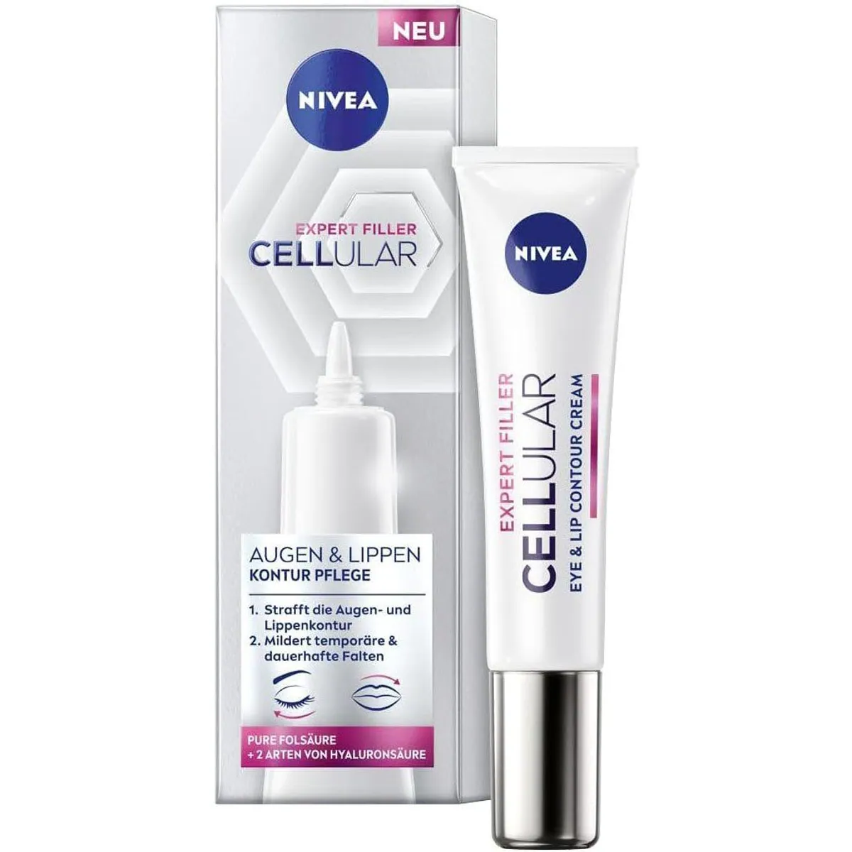 Nivea CELLULAR EXPERT FILLER Augen- & Lippenkonturpflege, mit Hyaluronsäure, für reife Haut