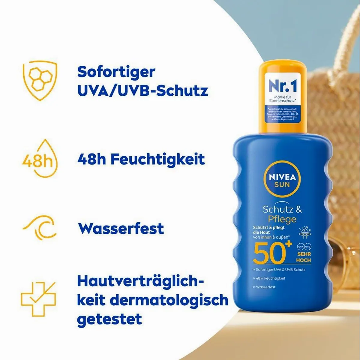 Nivea Sun UV Gesichts- und Körperschutz Set, LSF 50 & LSF 50+, wasserfest, für empfindliche Haut 3
