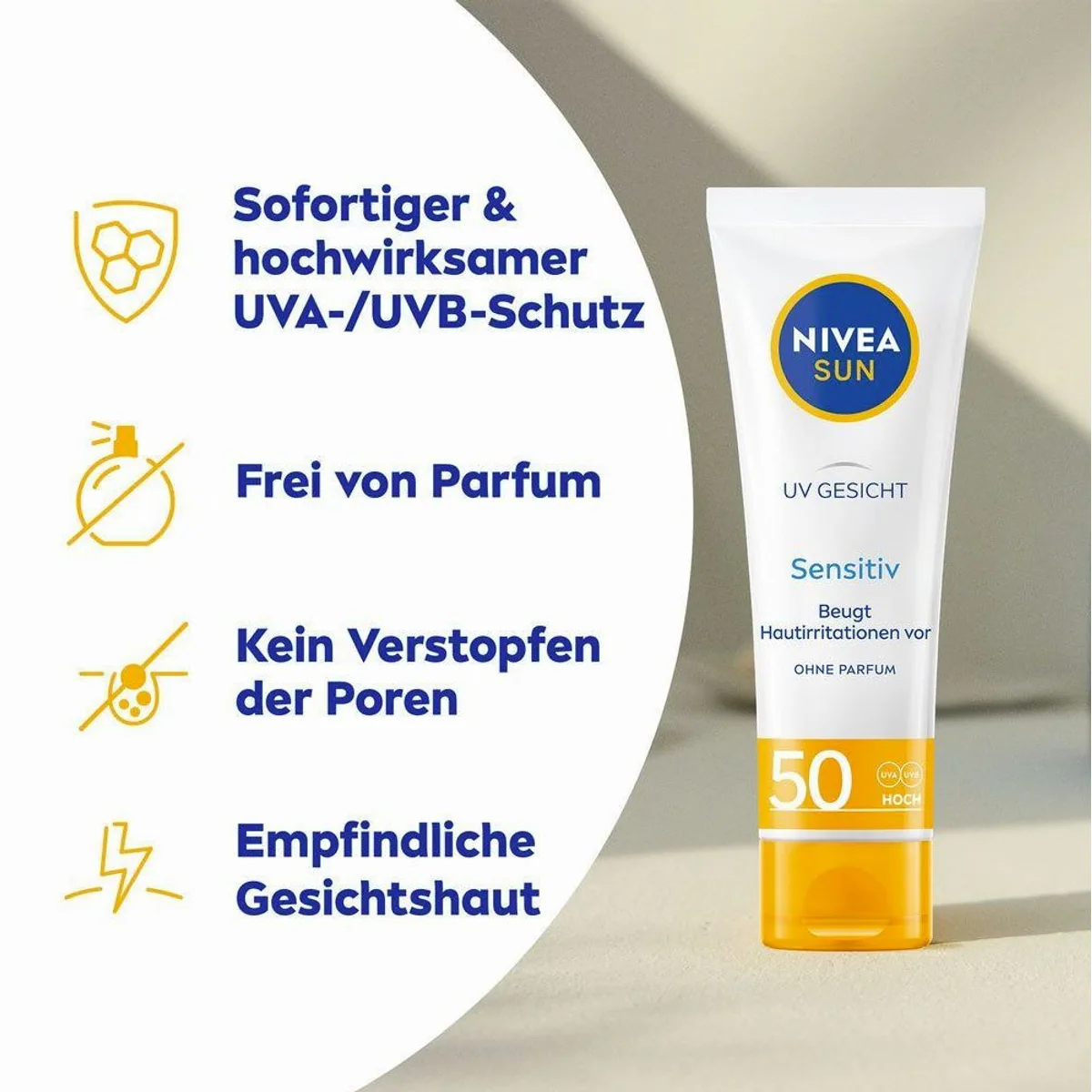 Nivea Sun UV Gesichts- und Körperschutz Set, LSF 50 & LSF 50+, wasserfest, für empfindliche Haut 4