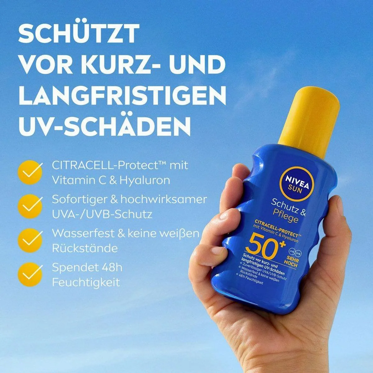 Nivea Sun Schutz & Pflege Spray LSF50+, feuchtigkeitsspendend, praktische To-Go Größe 5