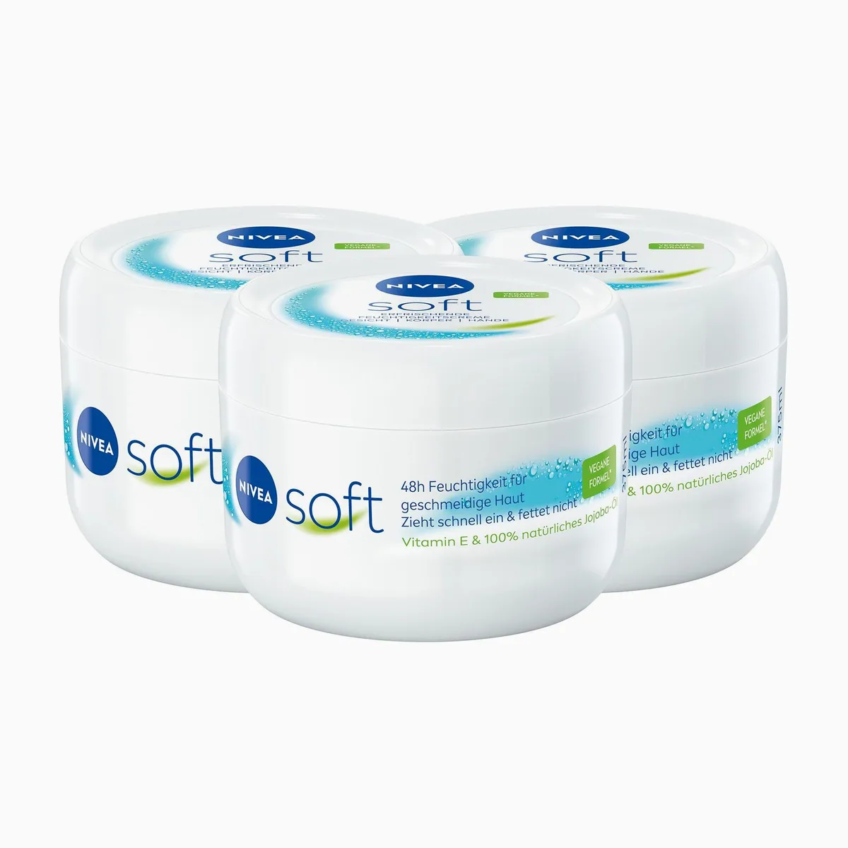 Nivea Soft Feuchtigkeitscreme, 48h intensive Feuchtigkeit, vegane Formel, 3 x 375ml