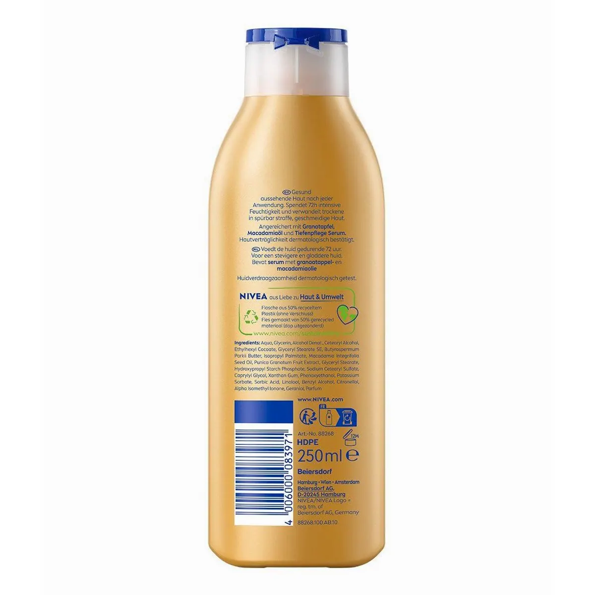Nivea Vital Körperlotion 3 x 250ml, Granatapfel & Macadamiaöl — Intensive Feuchtigkeit, Hautstraffung, Schnell einziehend 3