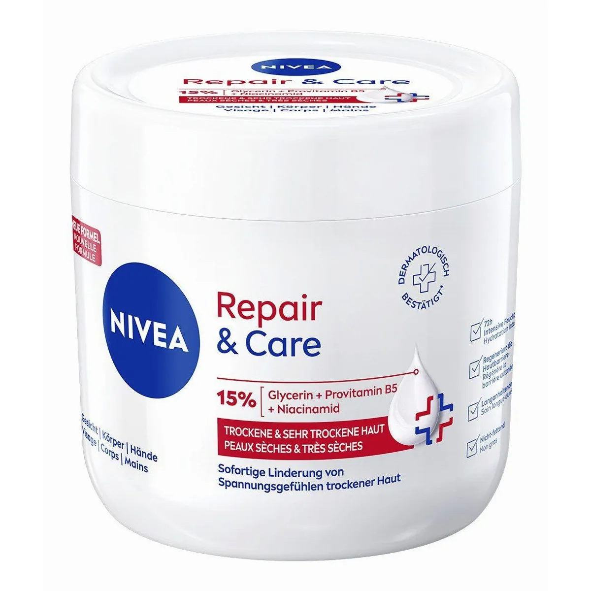 Nivea Repair & Care Creme, intensive Feuchtigkeit für 72 Stunden, hypoallergen 2