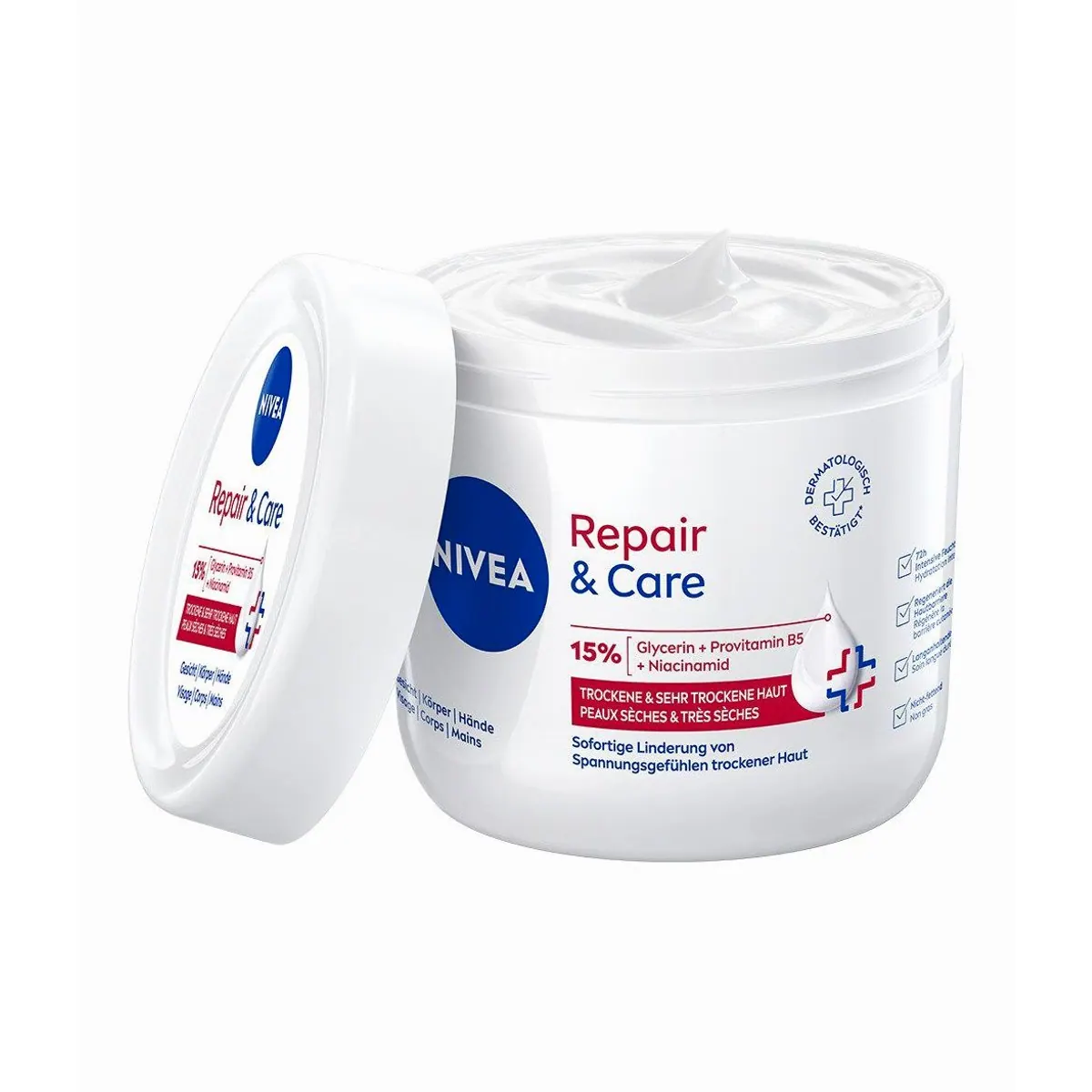 Nivea Repair & Care Creme, intensive Feuchtigkeit für 72 Stunden, hypoallergen 3