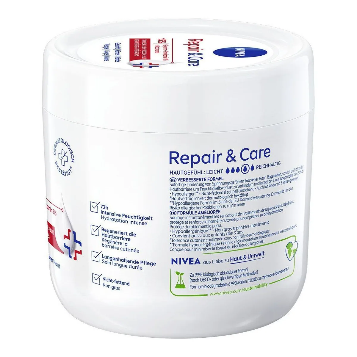 Nivea Repair & Care Creme, intensive Feuchtigkeit für 72 Stunden, hypoallergen 5