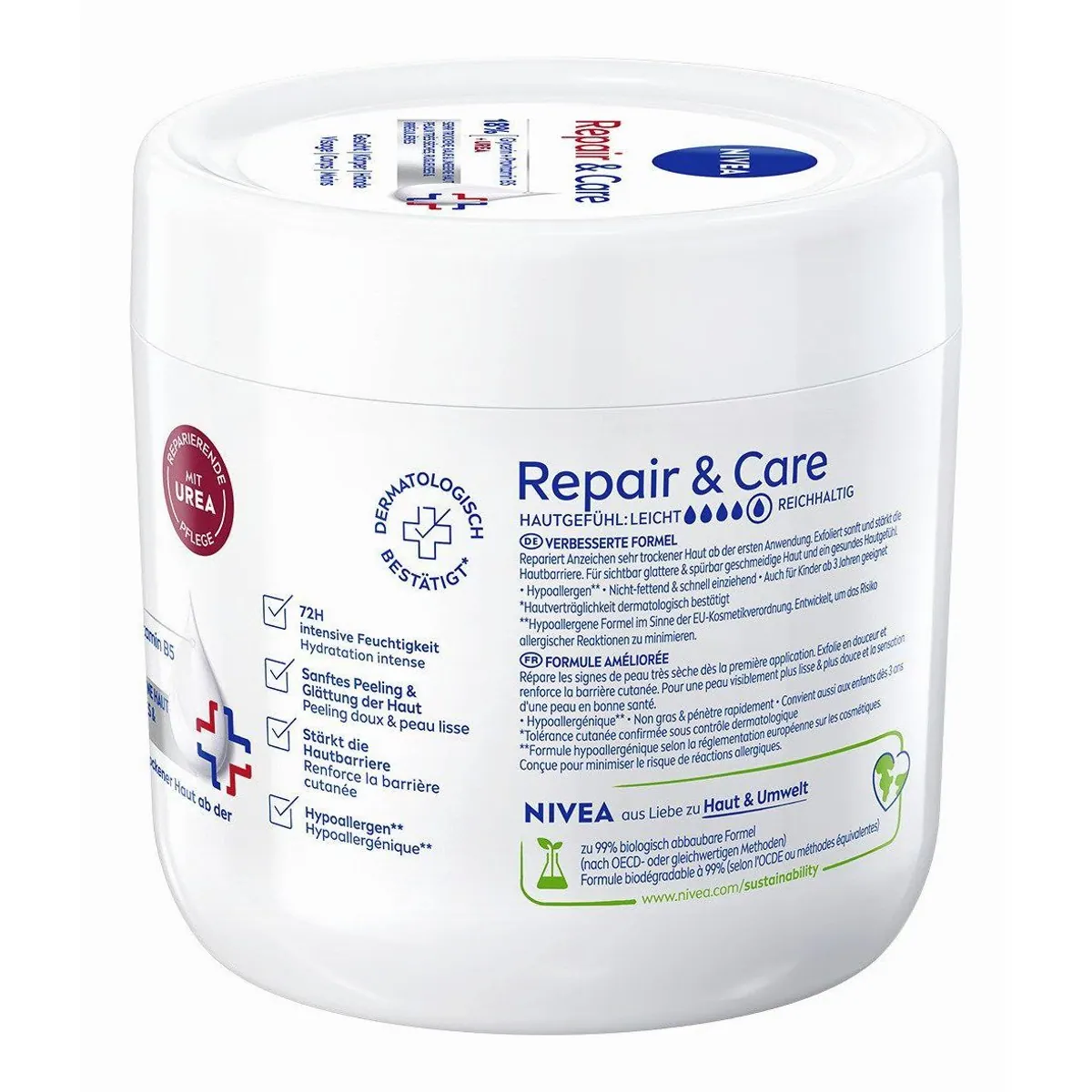 Nivea Repair & Care Creme, intensive Feuchtigkeit für trockene Haut — 18% Urea, Provitamin B5, Glycerin 5