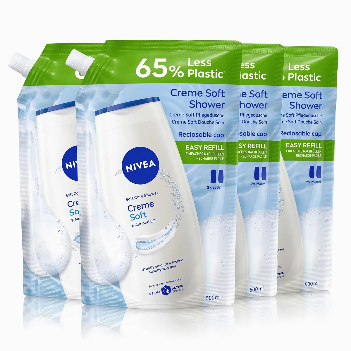 Nivea Creme Soft Nachfüllbeutel, 4 x 500ml, pflegend & hautschonend