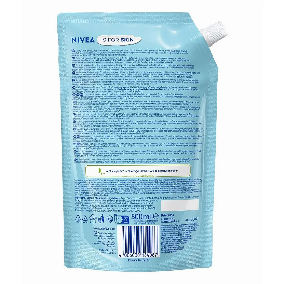 Nivea Creme Soft Nachfüllbeutel, 4 x 500ml, pflegend & hautschonend 3