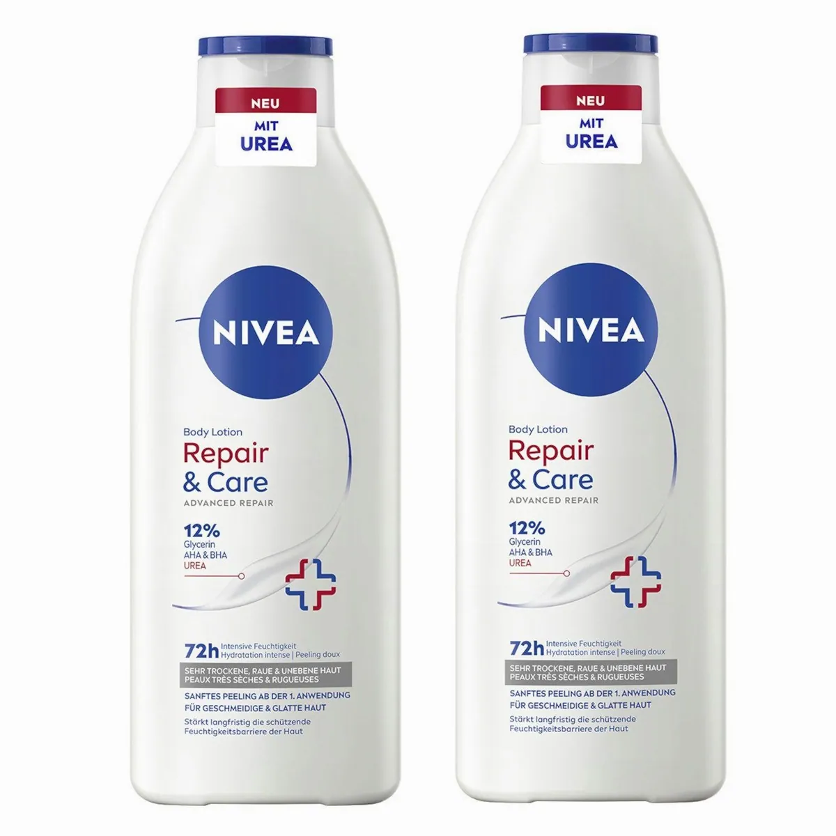 Nivea Repair & Care Urea Body Lotion, Intensivpflege für sehr trockene Haut — 72h Feuchtigkeit, sanftes Peeling, sichtbar glattere Haut
