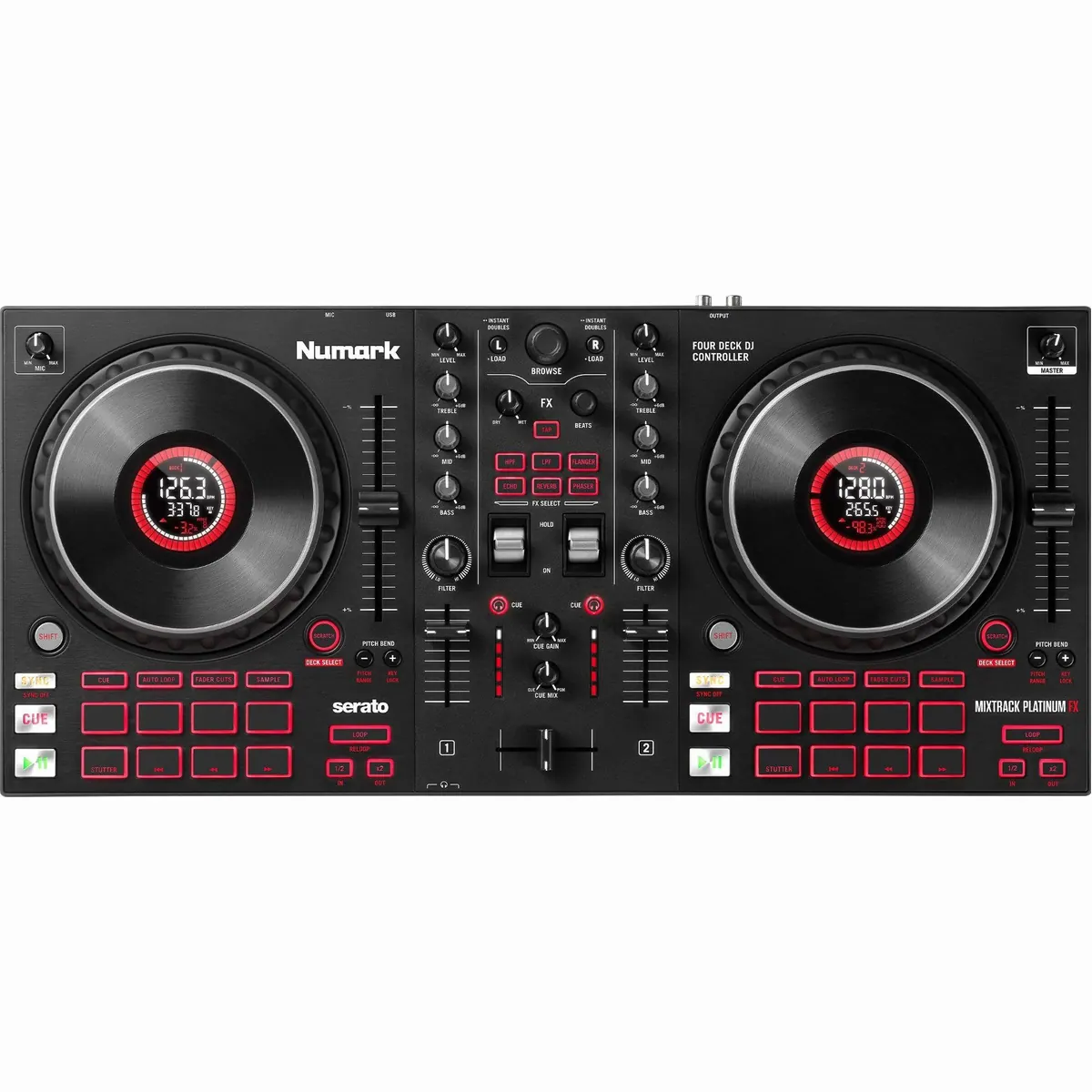 Numark Mixtrack Platinum FX DJ-Controller, präzise Steuerung, integrierte Displays