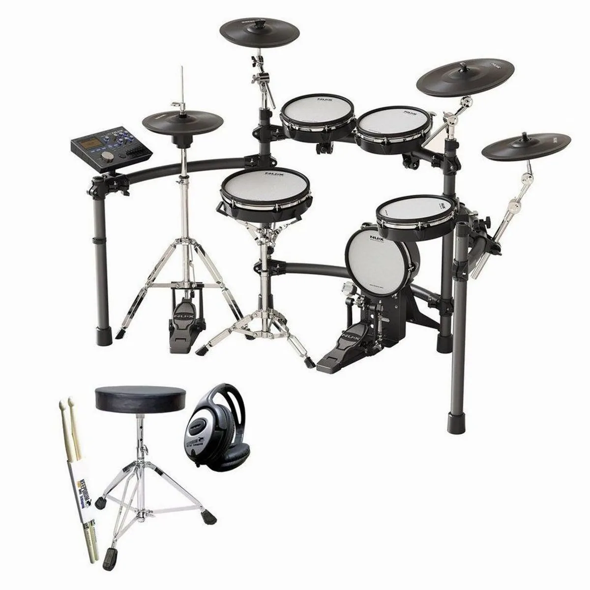 Nux DM-8 E-Drum Schlagzeug Set, authentisches Spielgefühl, 30 Drum-Kits, umfangreiches Zubehör