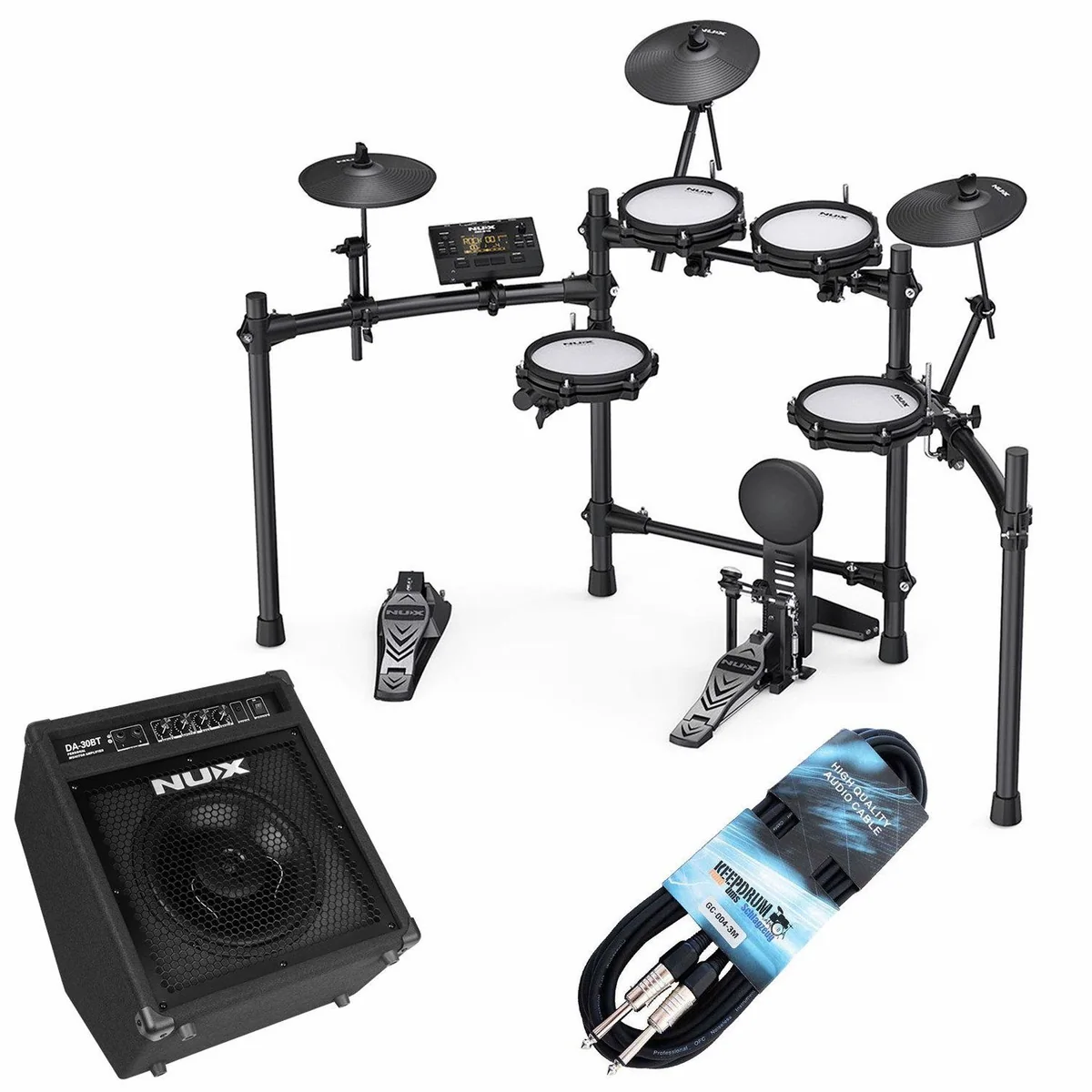 Nux DM-210 E-Drum Set, Authentisches Spielgefühl, Inklusive DA-30BT Verstärker