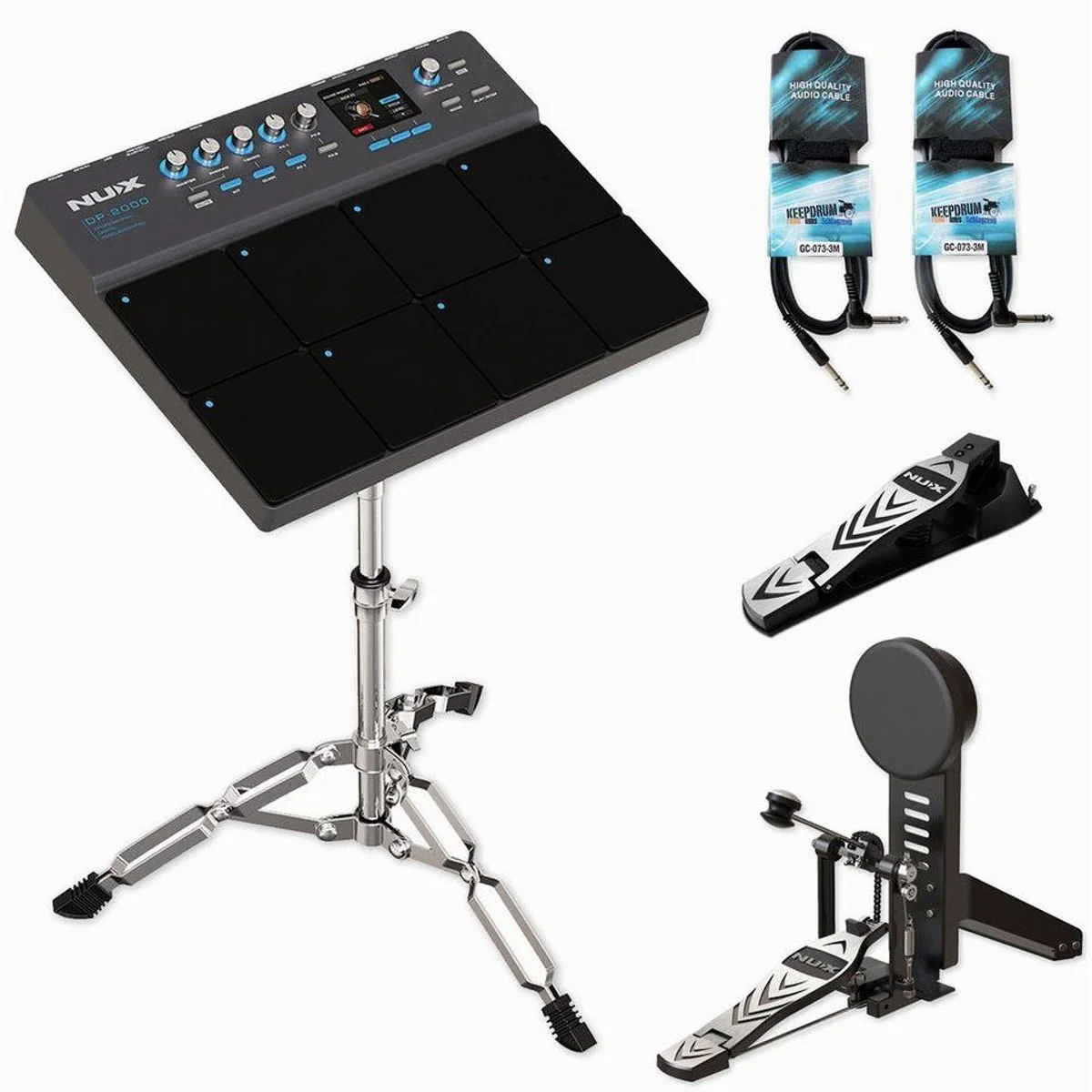Nux DP-2000 E-Drum Set, professionelles Percussion-Pad mit Kick-Pedal und HiHat