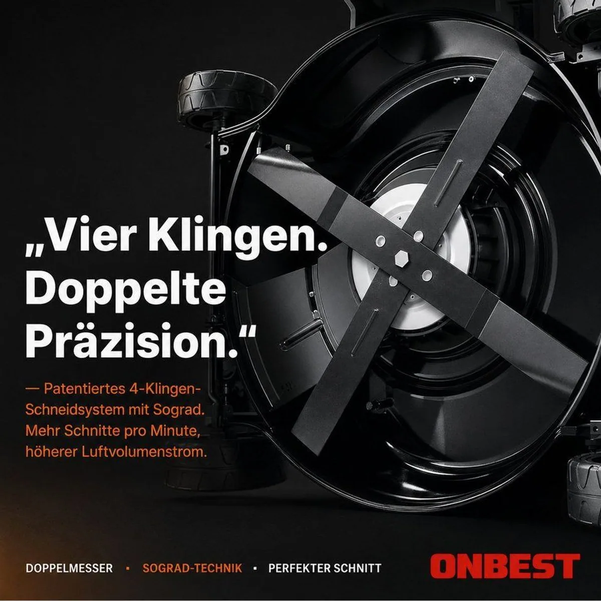 Onbest Tornado X-Cut Benzinrasenmäher, 5in1-Funktion, 6,5 PS, Elektrostart 3