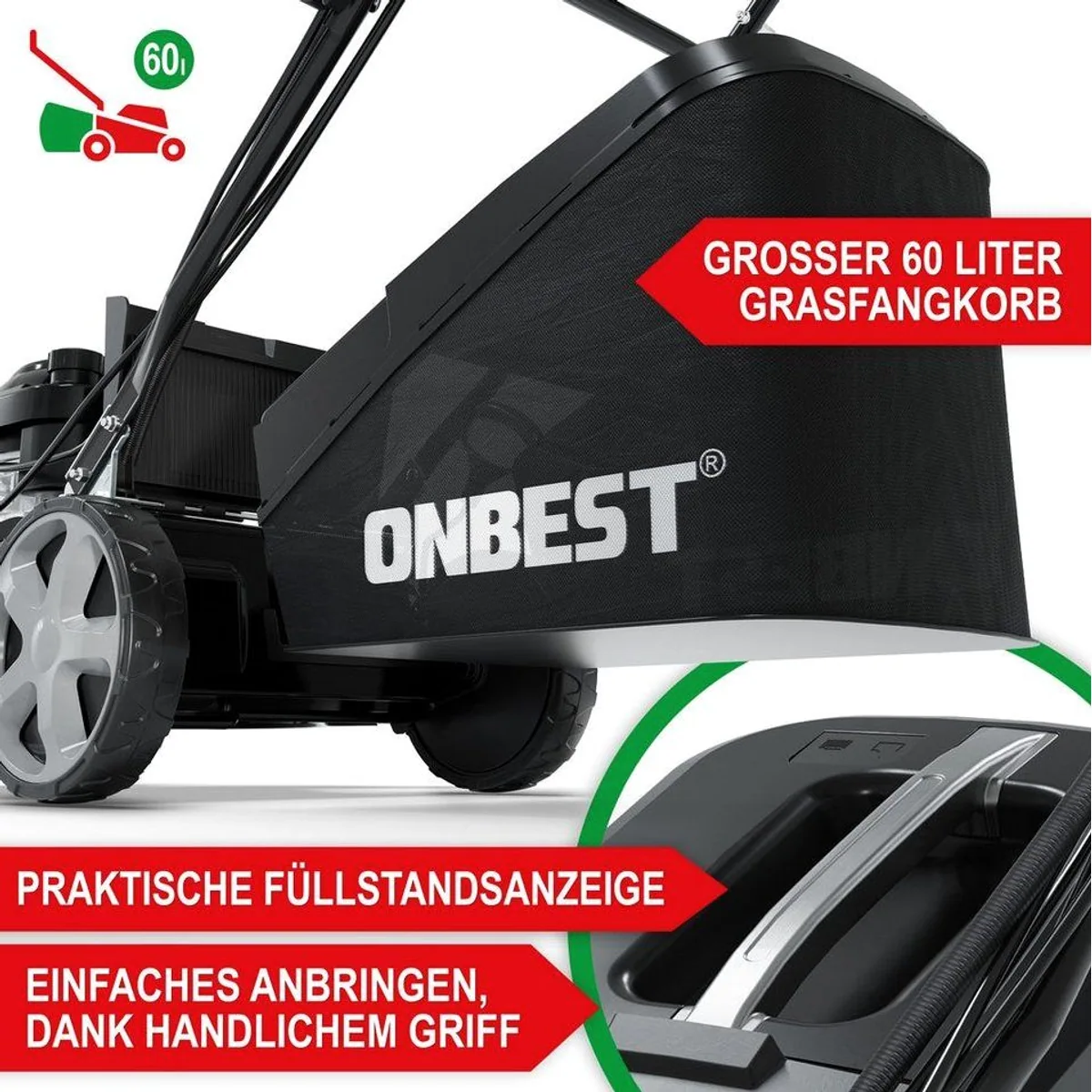 Onbest TXC-3646 Benzin-Rasenmäher, 5-in-1 Funktion, 4,9 PS, 46 cm Schnittbreite 5