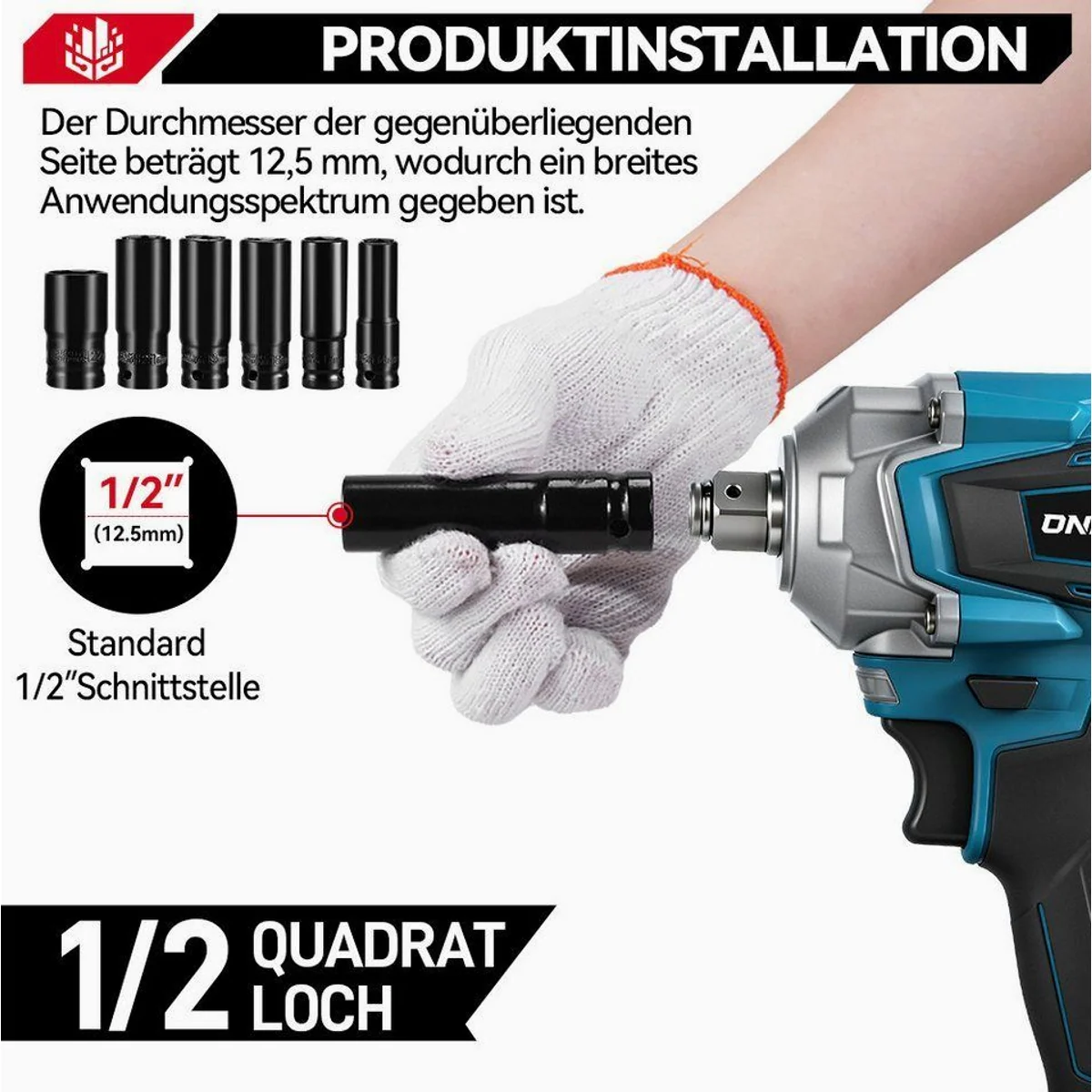ONEVAN Akku-Schlagschrauber, 1200 Nm, Bürstenloser Motor, 2x Akku & 44 Zubehörteile 4