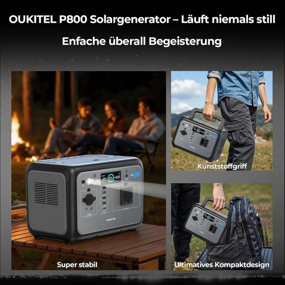 OUKITEL Solargenerator 800W, 512Wh tragbare Powerstation, LiFePO4 Batterie 2