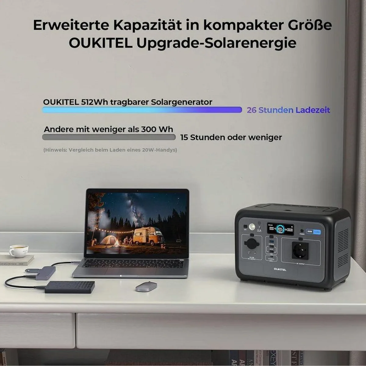 OUKITEL Solargenerator 800W, 512Wh tragbare Powerstation, LiFePO4 Batterie 3
