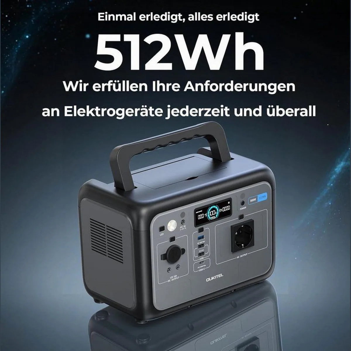 OUKITEL Solargenerator 800W, 512Wh tragbare Powerstation, LiFePO4 Batterie 5