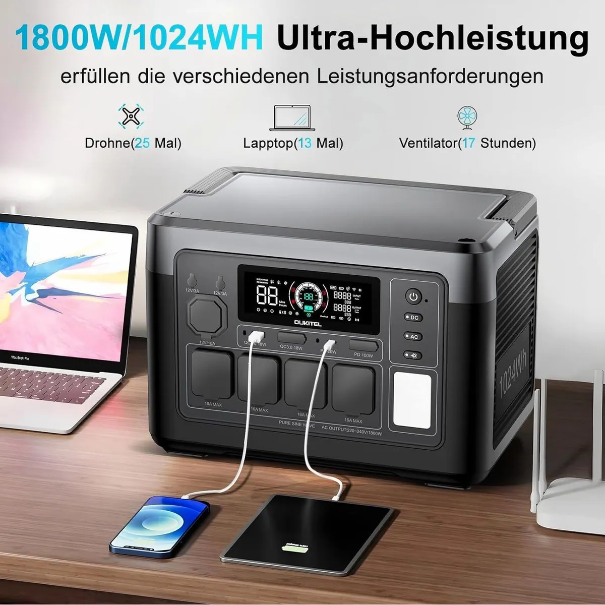 OUKITEL P1000E Plus Tragbare Powerstation, 1.024 Wh, 4x 1800W AC-Ausgänge 2