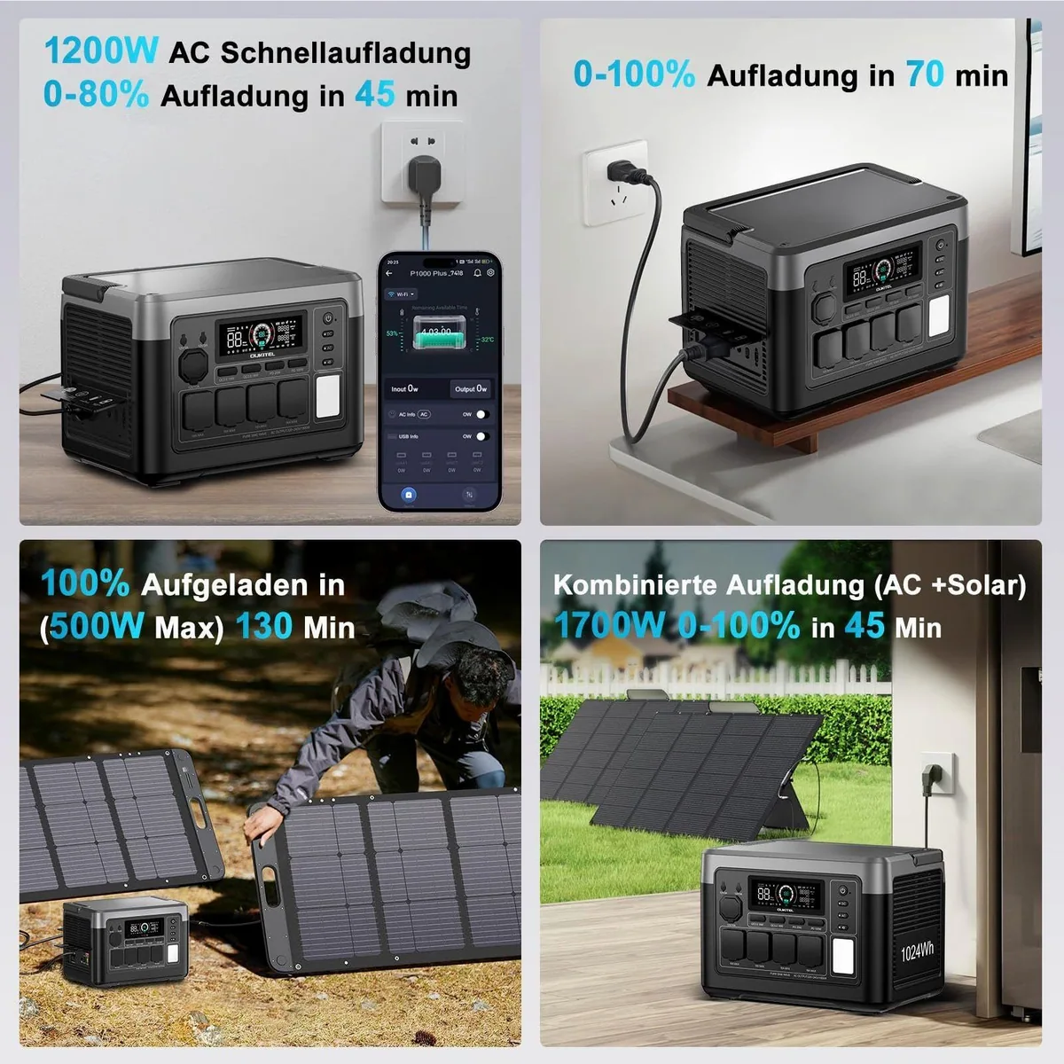 OUKITEL P1000E Plus Tragbare Powerstation, 1.024 Wh, 4x 1800W AC-Ausgänge 3