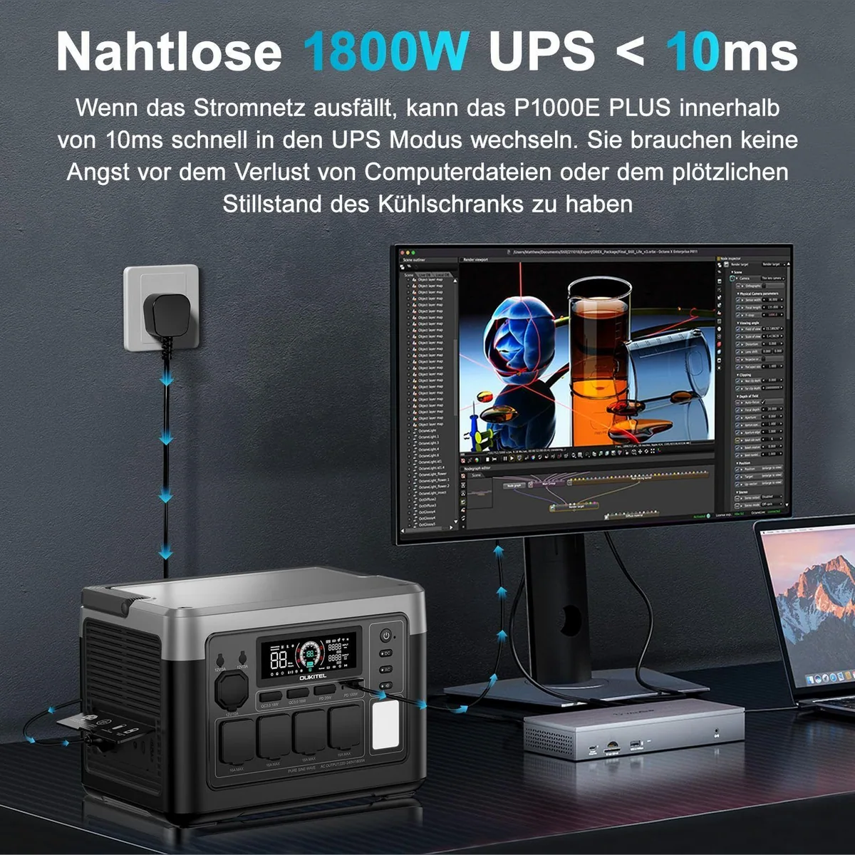 OUKITEL P1000E Plus Tragbare Powerstation, 1.024 Wh, 4x 1800W AC-Ausgänge 4