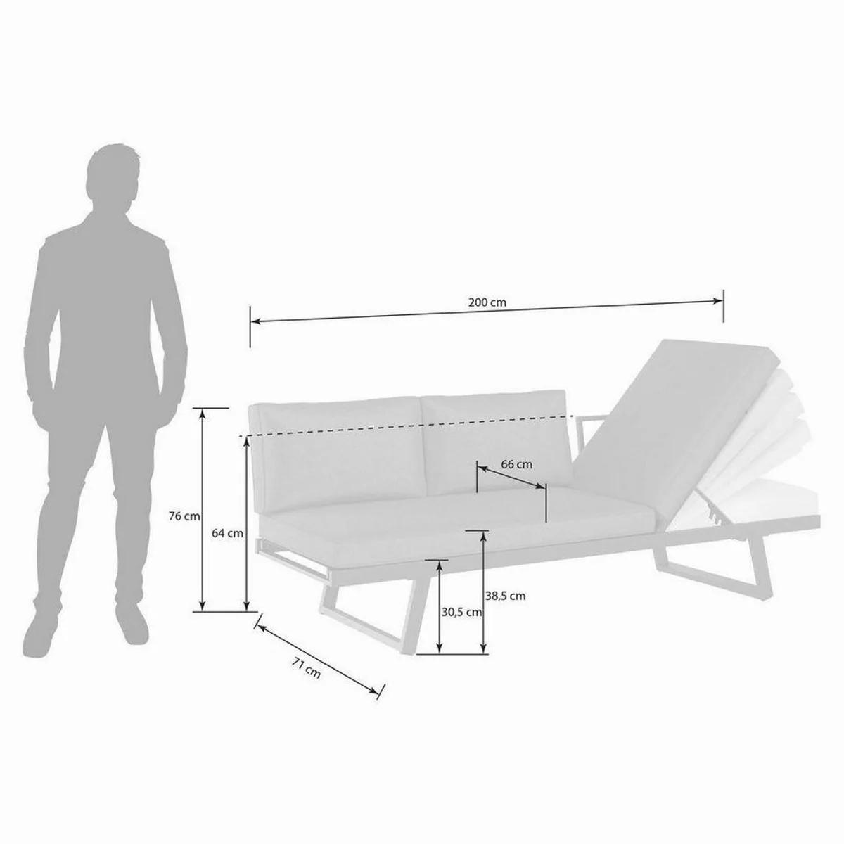 OUTLIV. Lucca Gartenloungesofa, Aluminium, reißfest, witterungsbeständig, Relaxfunktion 3