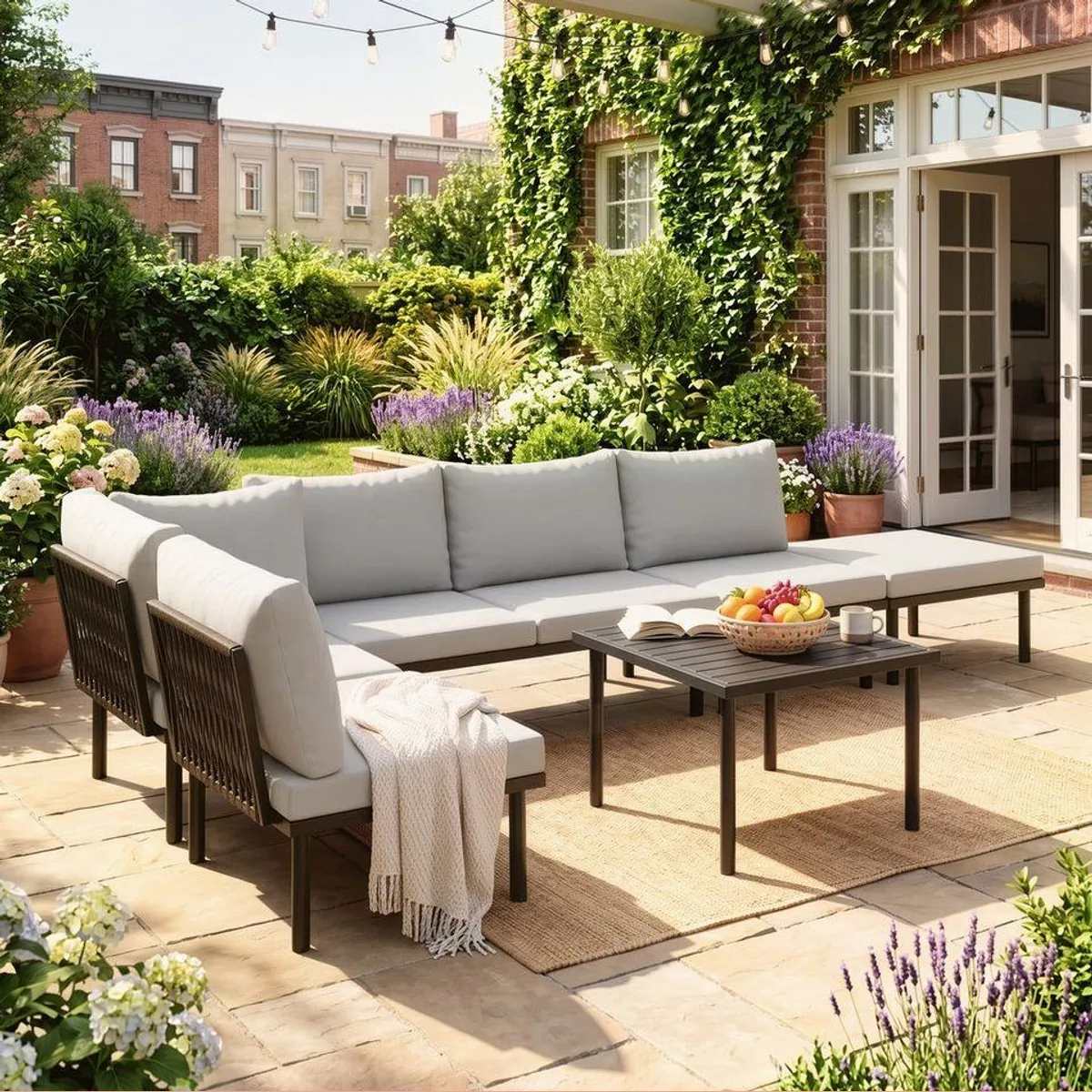 Outsunny Gartenlounge Set, 6-teilig, elegantes Design in Hellgrau — Komfort, Stabilität, Flexibilität