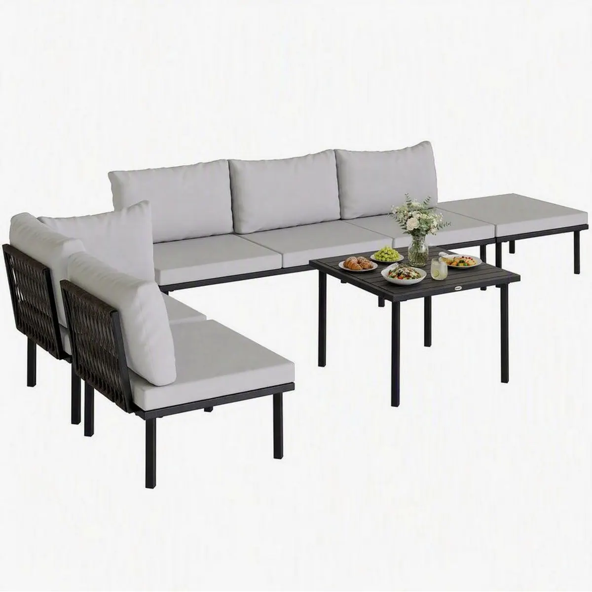 Outsunny Gartenlounge Set, 6-teilig, elegantes Design in Hellgrau — Komfort, Stabilität, Flexibilität 2