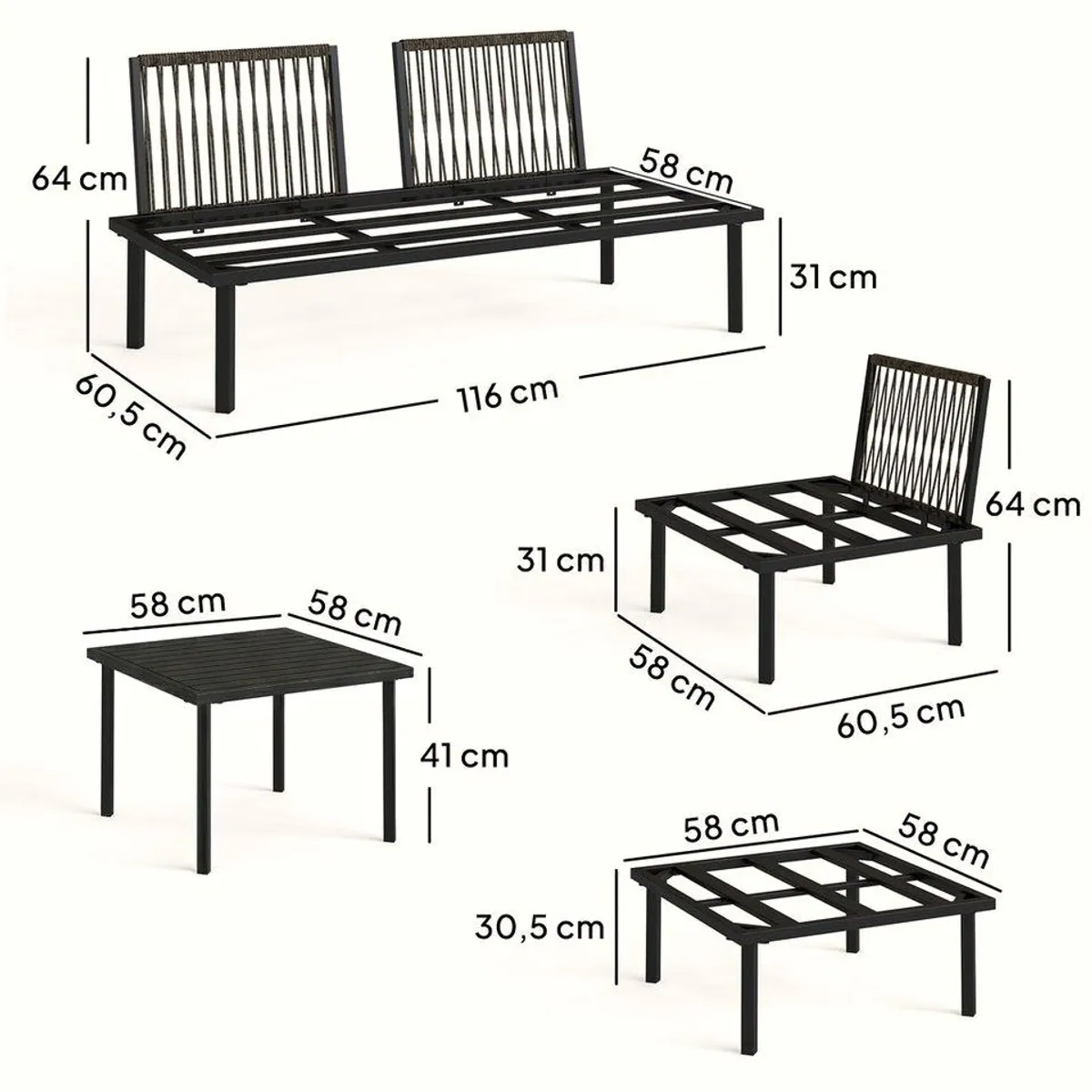 Outsunny Gartenlounge Set, 6-teilig, elegantes Design in Hellgrau — Komfort, Stabilität, Flexibilität 3