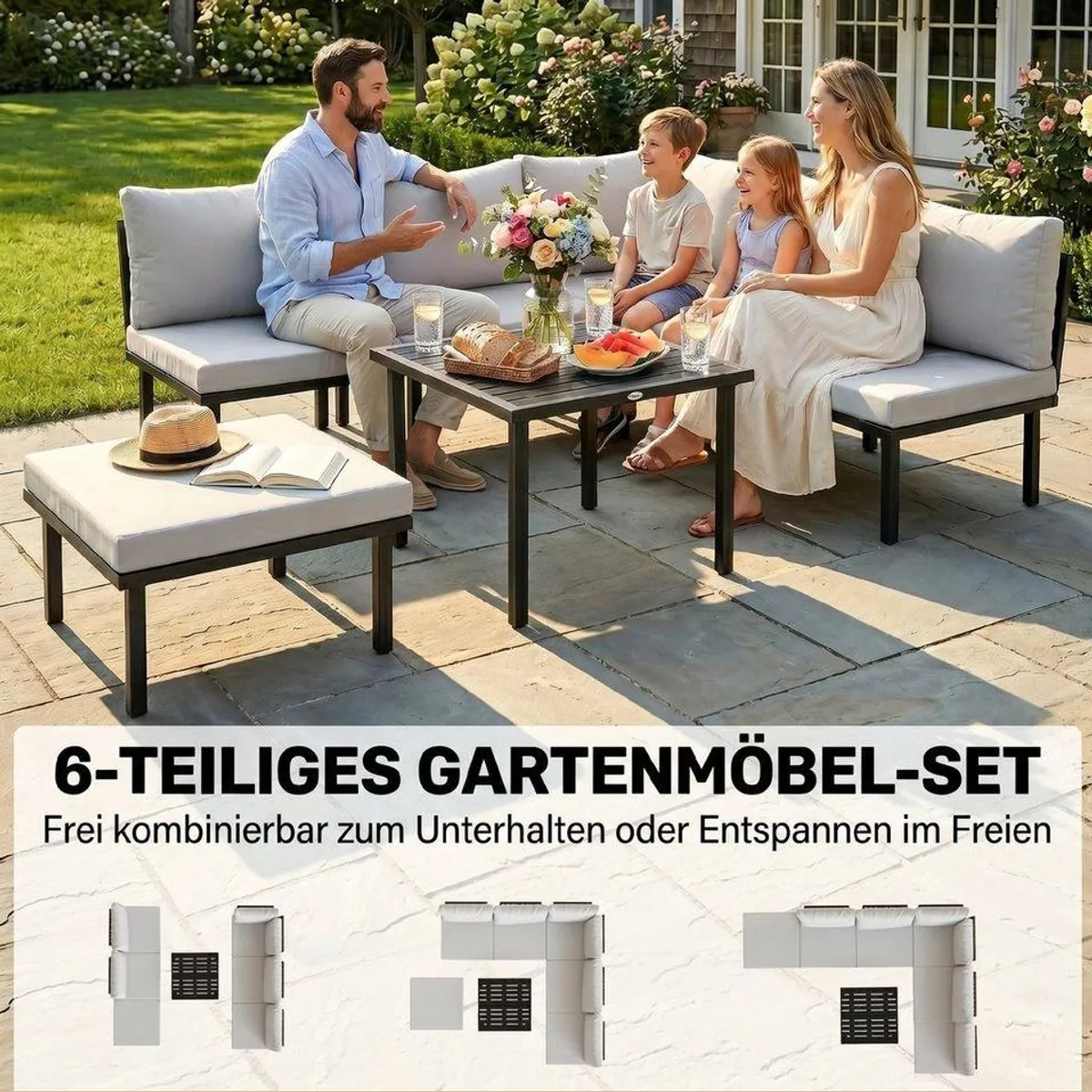 Outsunny Gartenlounge Set, 6-teilig, elegantes Design in Hellgrau — Komfort, Stabilität, Flexibilität 4