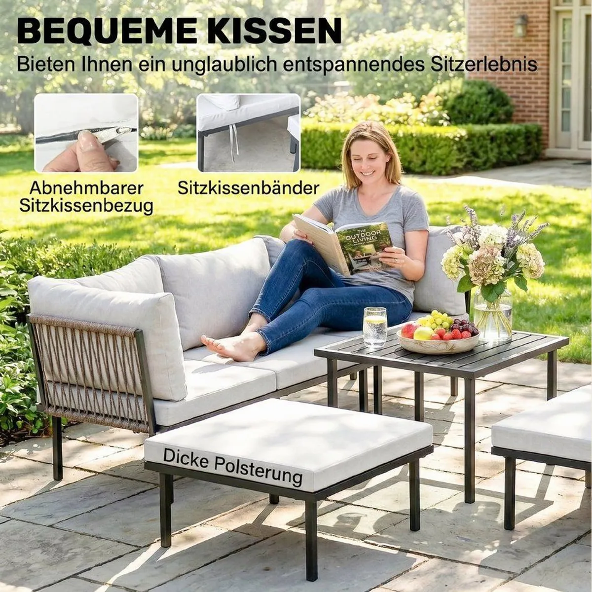 Outsunny Gartenlounge Set, 6-teilig, elegantes Design in Hellgrau — Komfort, Stabilität, Flexibilität 5