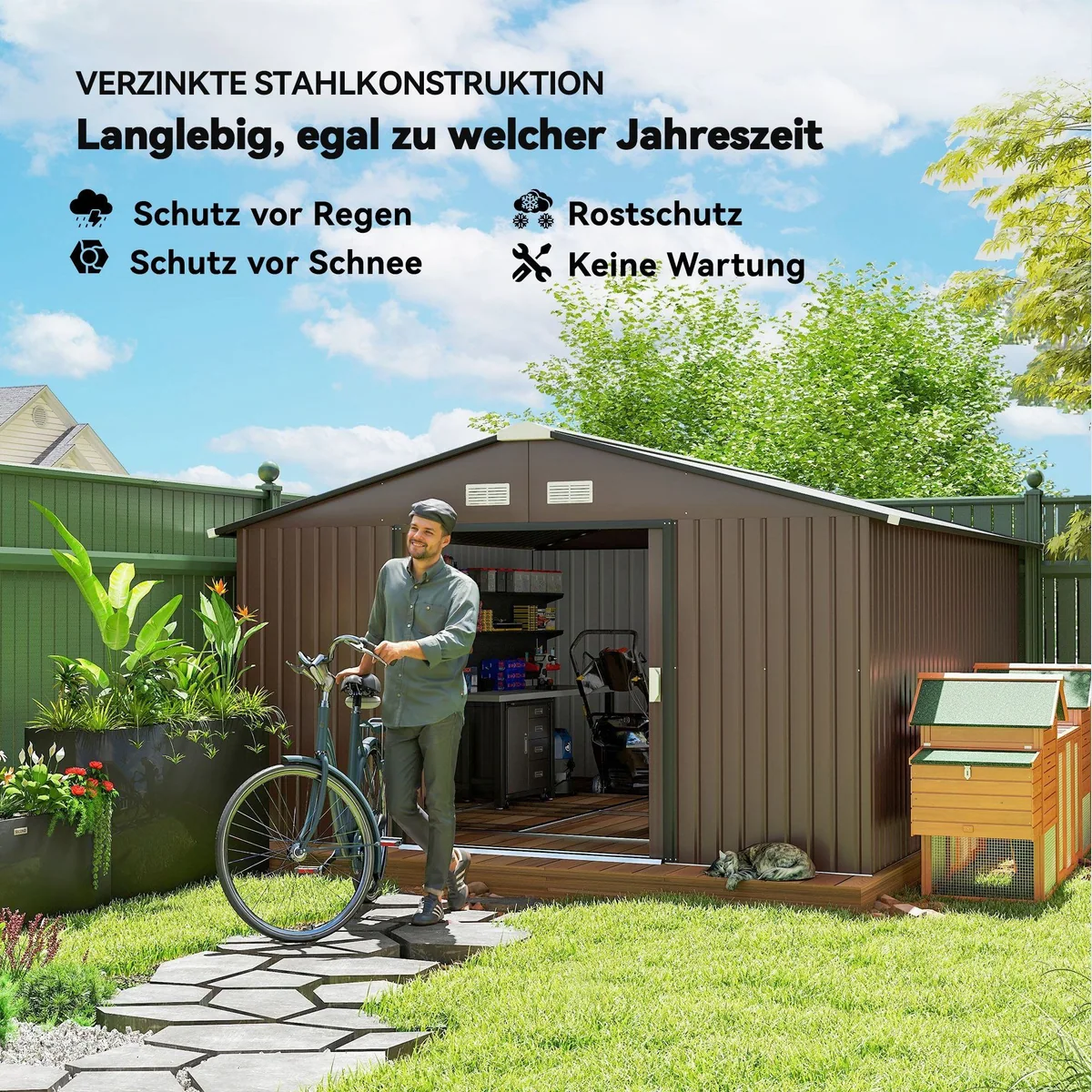 Outsunny Gerätehaus Gartenhaus, wetterfest, geräumig, mit Schiebetüren 3