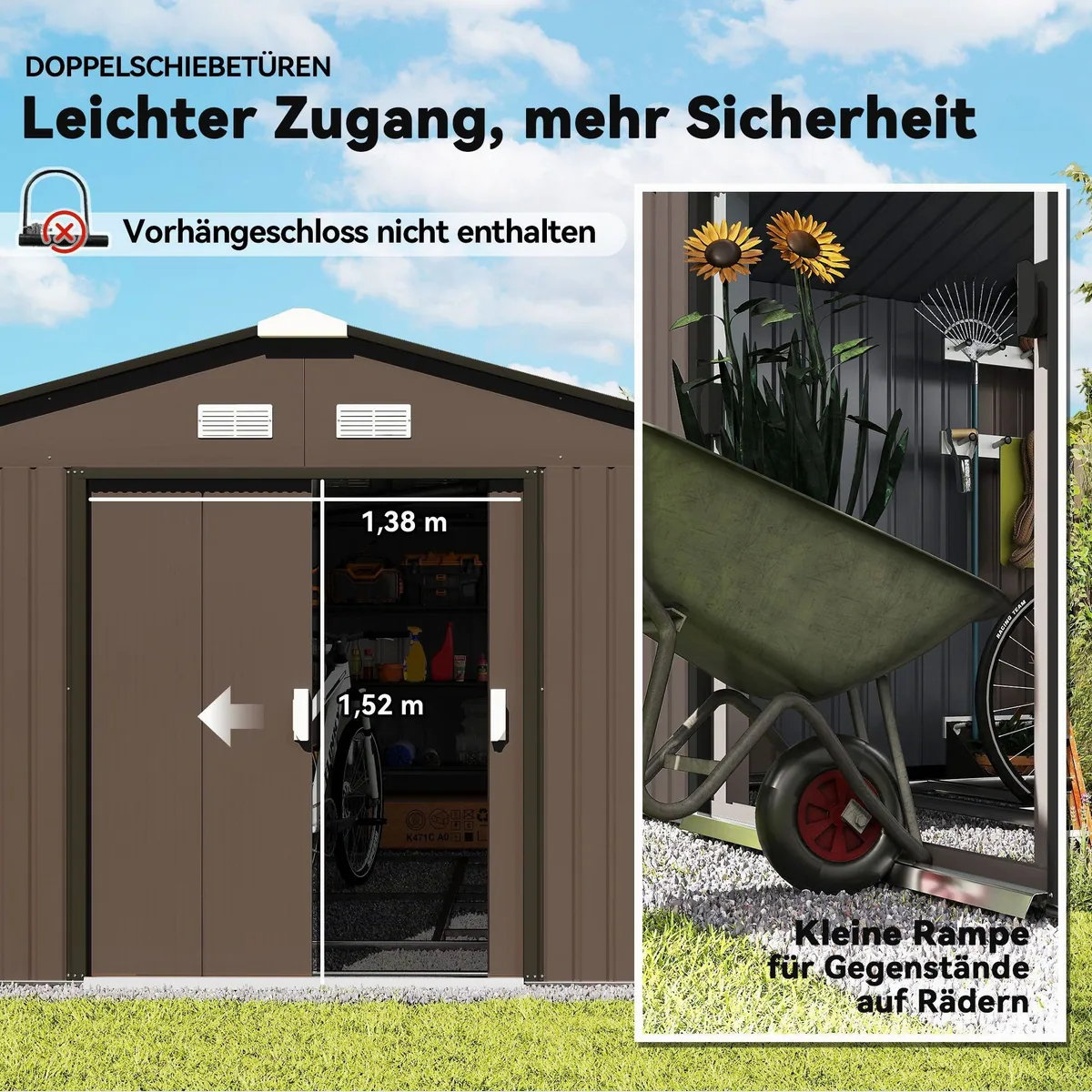 Outsunny Gerätehaus Gartenhaus, wetterfest, geräumig, mit Schiebetüren 4