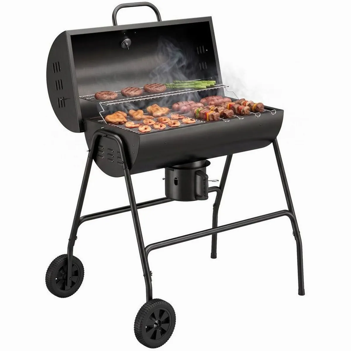 Outsunny Holzkohlegrill, BBQ Smoker mit Deckel, fahrbar — präzise Temperaturkontrolle, robustes Metall, leicht transportierbar 2