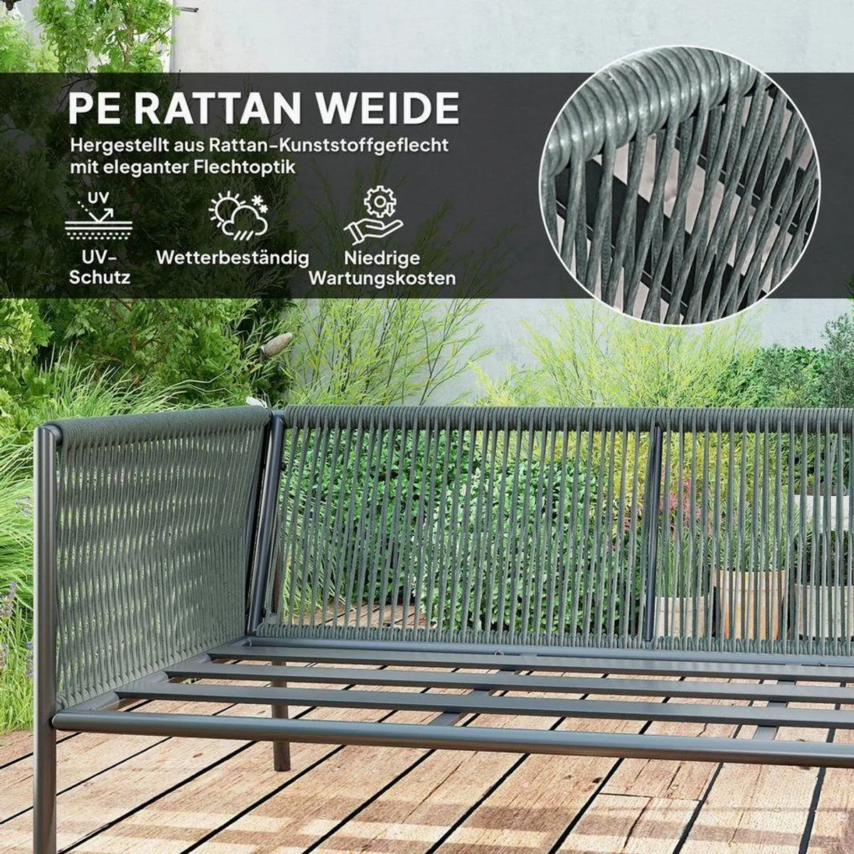 Outsunny Rattan Gartenmöbel Set, wetterfest, modulares Ecksofa mit Tisch — für 6 Personen, Dunkelgrau 5