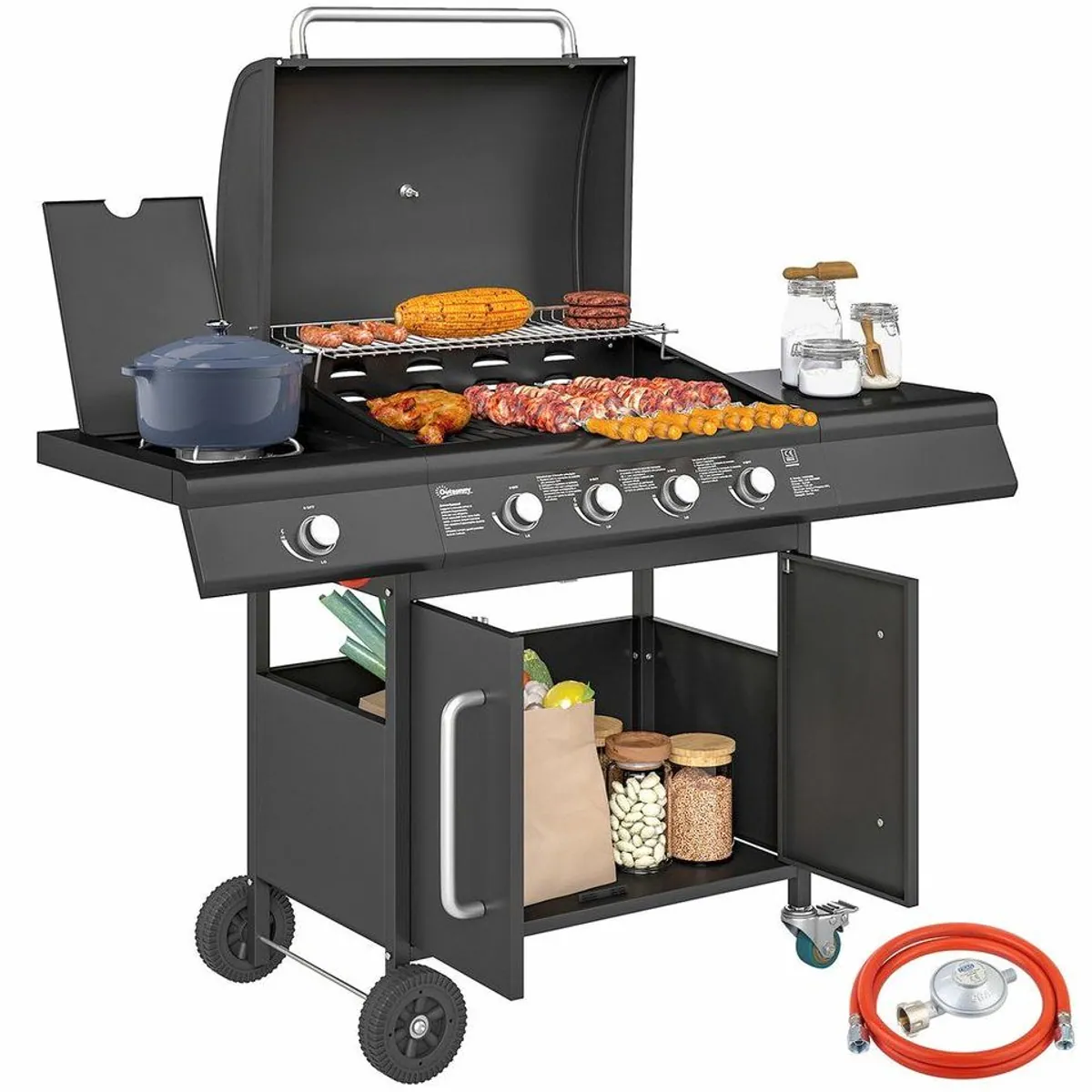 Outsunny Gasgrill 5 Brenner, 15,2 kW Leistung, vielseitig und mobil 2