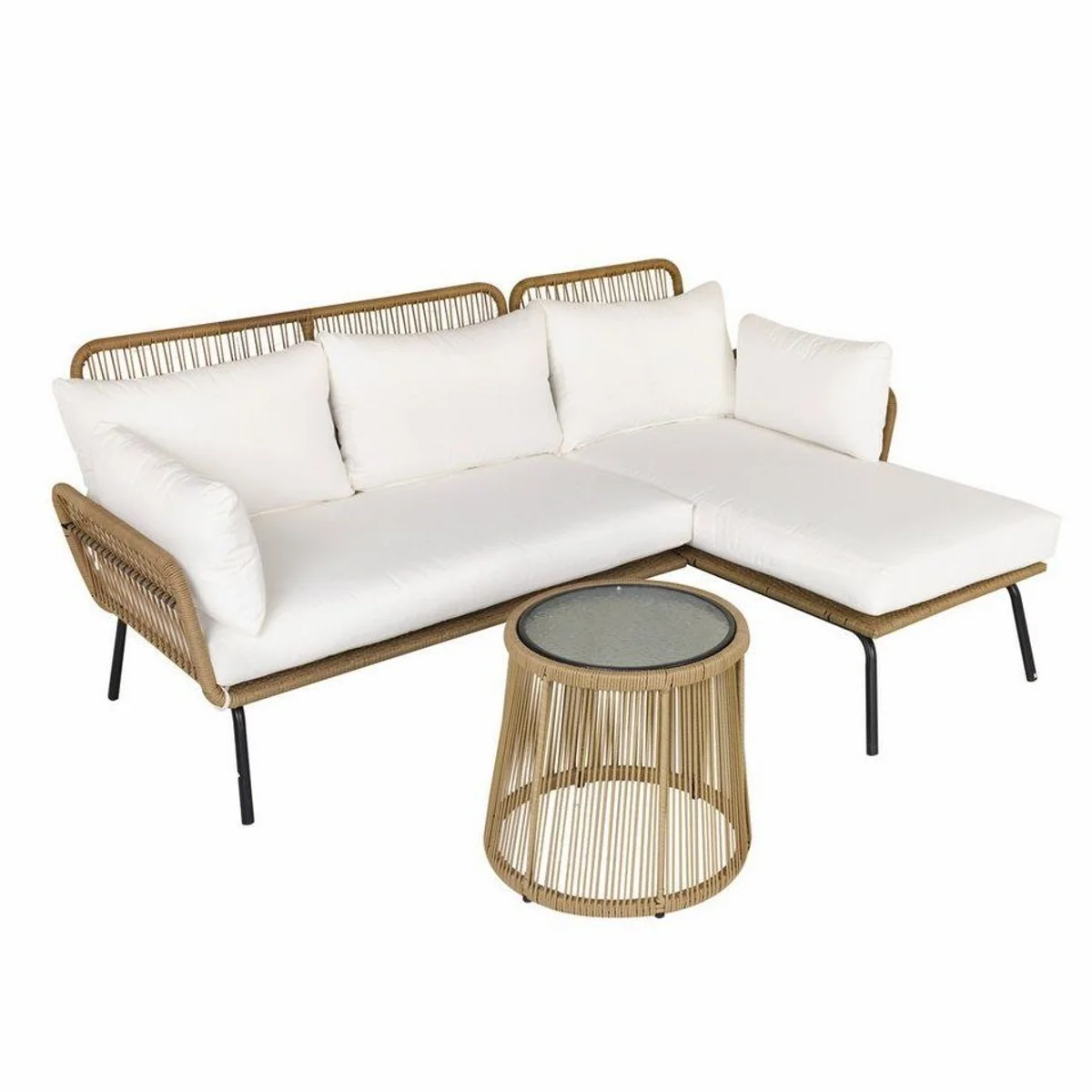 Outsunny Rattan Gartenlounge-Set, L-förmig, mit Kissen und Beistelltisch 2