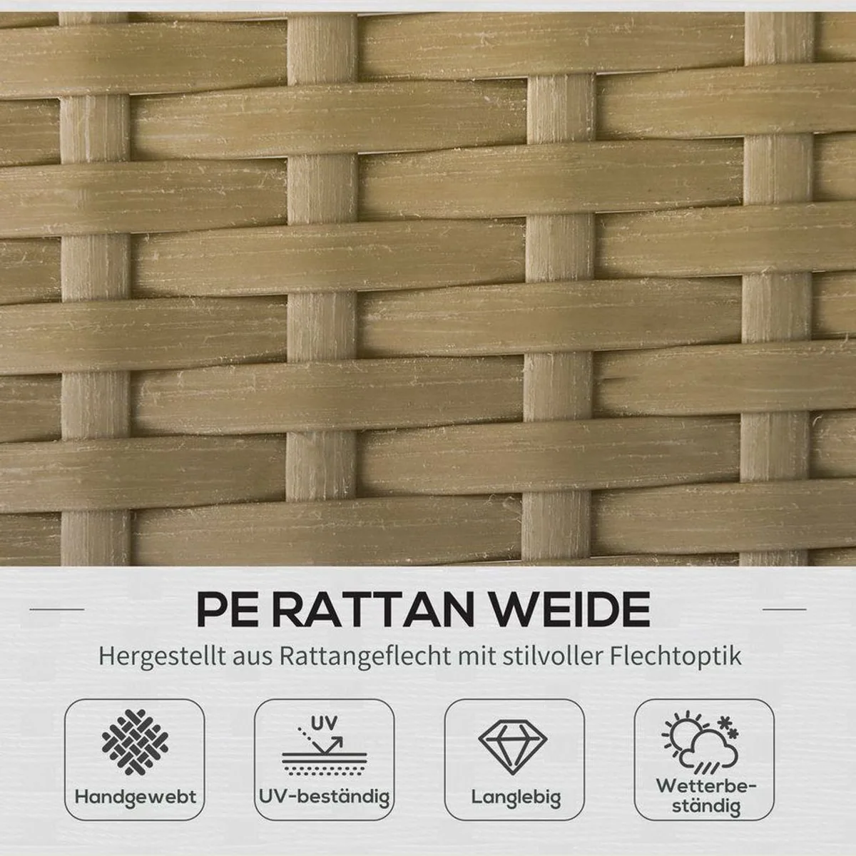 Outsunny Rattan Gartenlounge-Set, L-förmig, mit Kissen und Beistelltisch 4