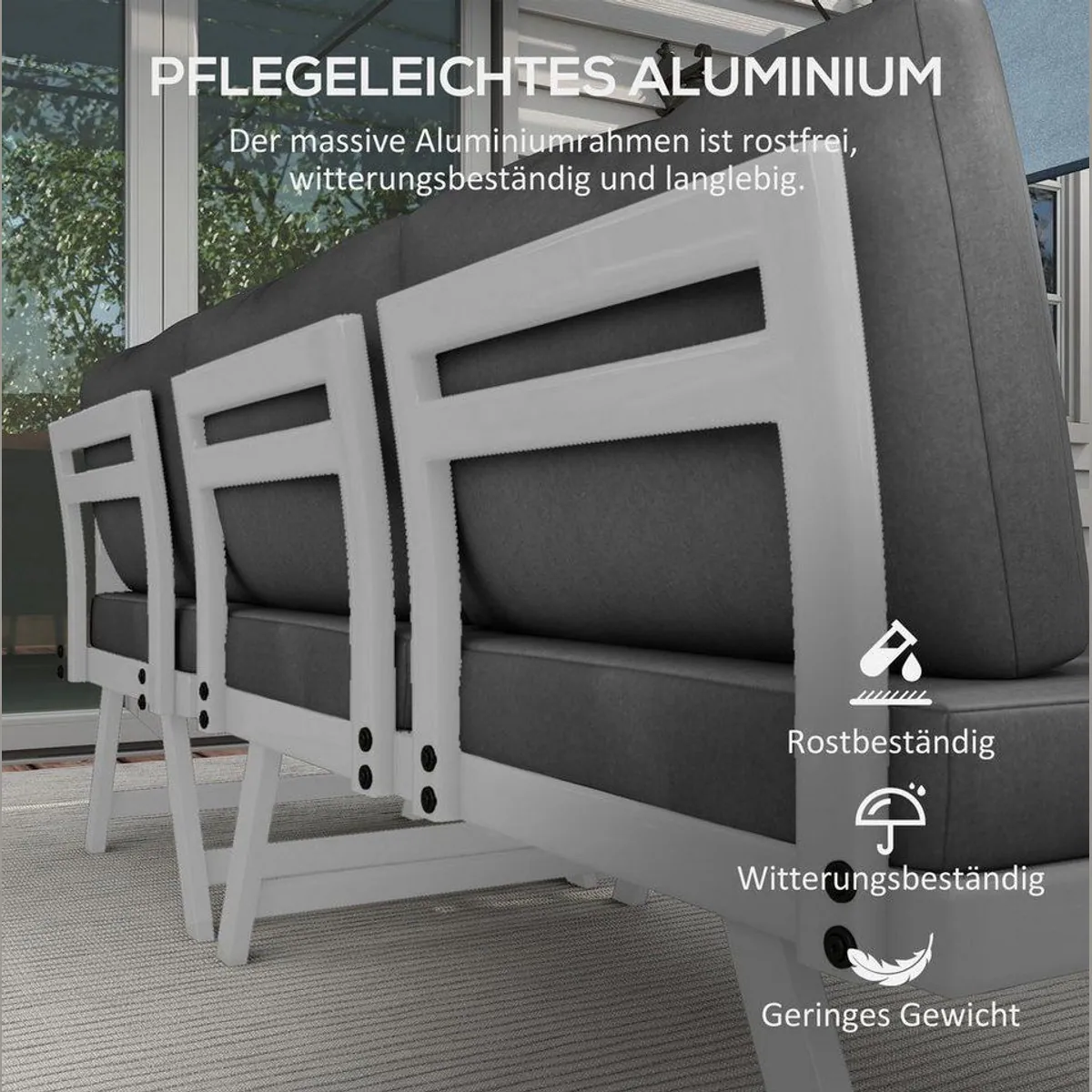 Outsunny Gartenmöbel-Set, 4-teiliges Lounge-Set mit Sitzecke und Couchtisch, Grau 4