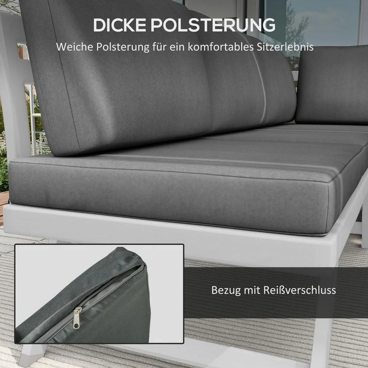 Outsunny Gartenmöbel-Set, 4-teiliges Lounge-Set mit Sitzecke und Couchtisch, Grau 5