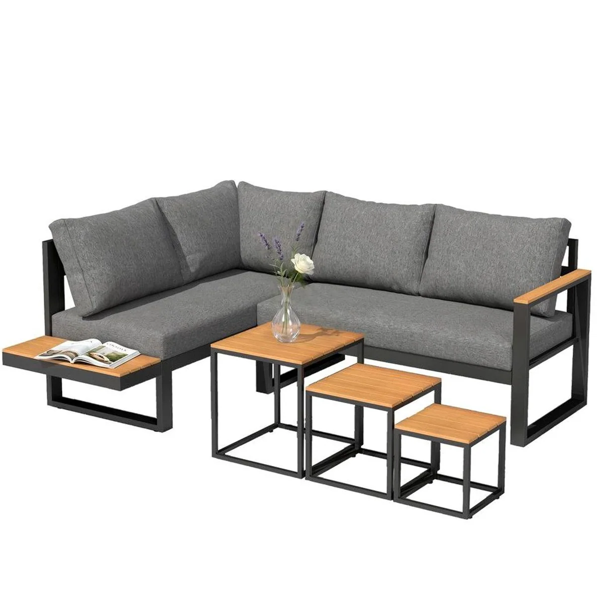 Outsunny Gartenmöbel-Set, 5-teilig, komfortable Ecksofa-Kombination 2