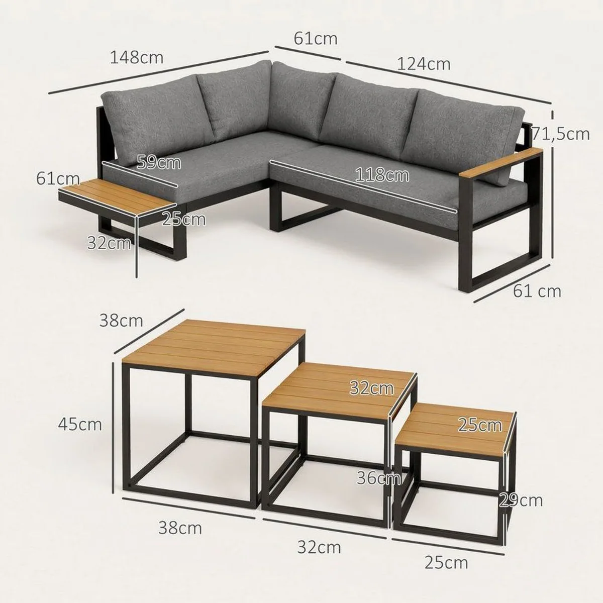 Outsunny Gartenmöbel-Set, 5-teilig, komfortable Ecksofa-Kombination 3